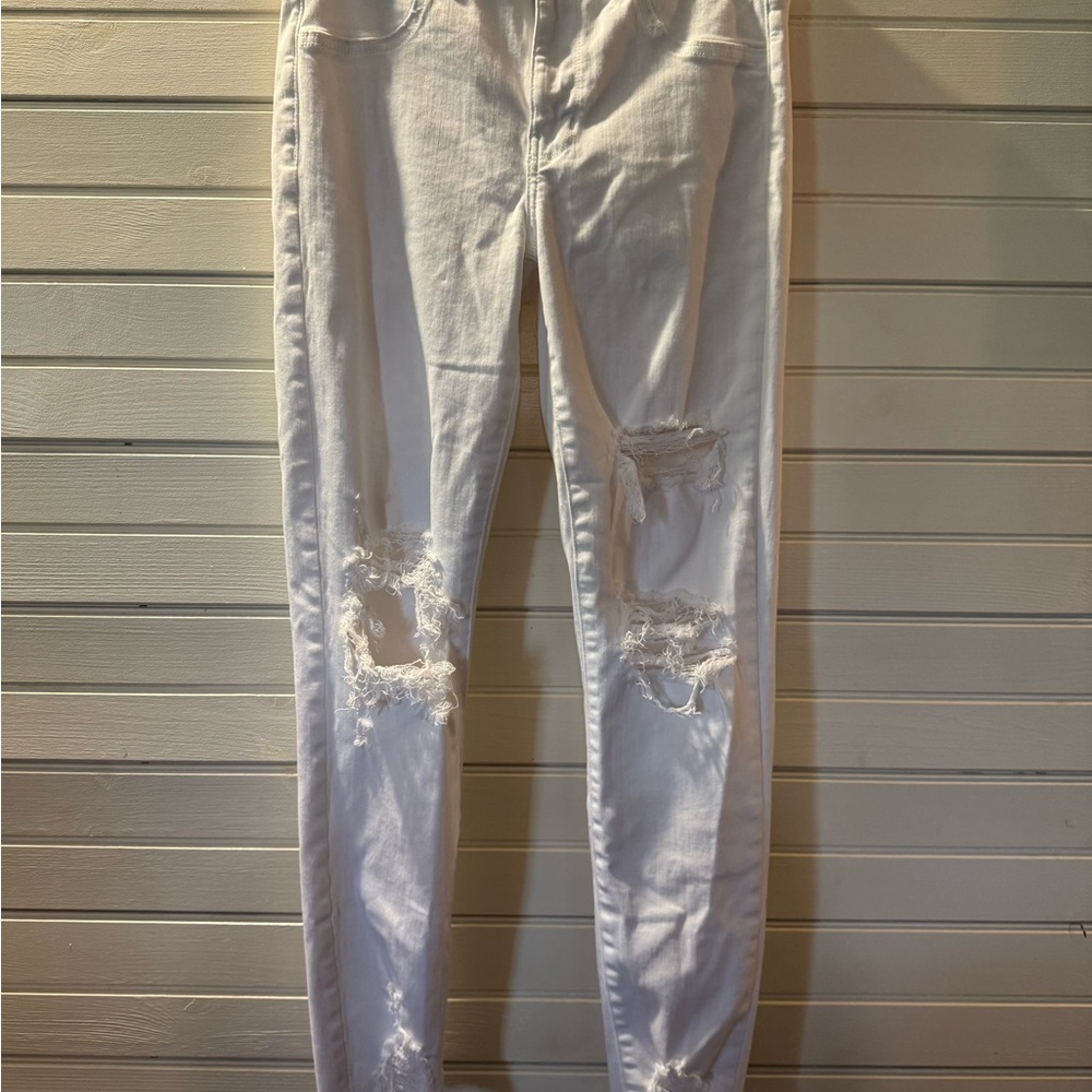 American Eagle Outfitters White Distressed Skinny Jeans